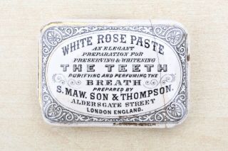 VINTAGE c1900s S.  MAW SON & THOMPSON LONDON WHITE ROSE TOOTH PASTE POTLID 3