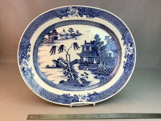 Large Chinese Export Nanking Blue & White Porcelain Platter 18th Painting