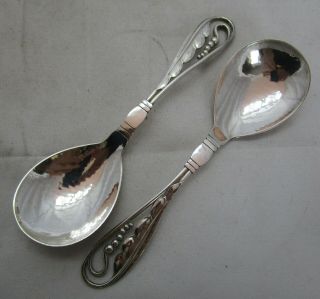 Pair Antique Georg Jensen Sterling Silver Spoons,  No 42,  75 Grams