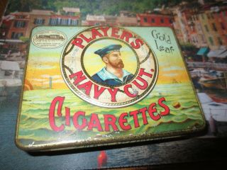 Vintage Players Navy Cut Gold Leaf Cigarettes Hinged Tin 4 " X 3 "