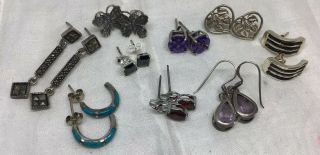 9 Pairs Of Vintage Sterling Silver Earrings