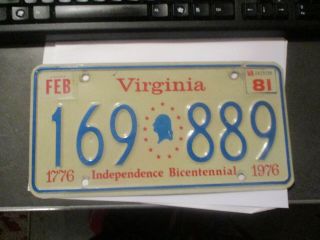 Virginia “bicentennial ” License Plate (1981)