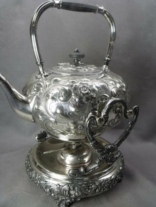 Antique Repousse Silver Plate Florals Barbour Hot Water Tilting Pot On Stand