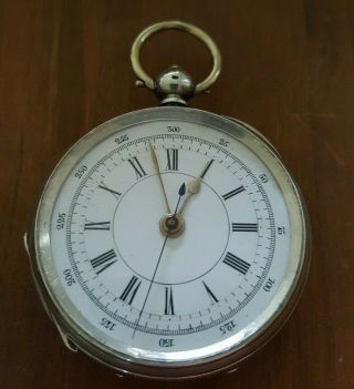 Antique C1891 Silver Chronograph Centre Second Pocket Watch,  C/w Key