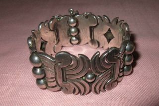 Vintage Early Hector Aguilar Taxco Mexico Sterling Silver Aztec Link Bracelet