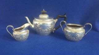 Splendid Antique 3pc H/m Sterling Silver Tea Set Mappin & Webb Ldn 1891 639g