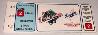 Vintage 1988 World Series Dodgers Game 2 Ticket Stub
