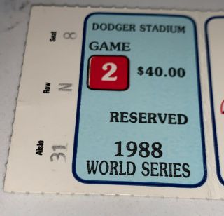 Vintage 1988 World Series Dodgers Game 2 Ticket Stub 2