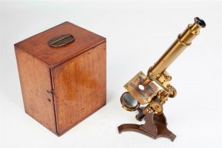 Vintage C1880 Brass Microscope With Case   13