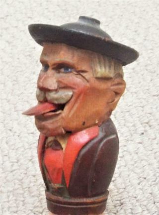 Vintage Anri Man Sticking Out Tongue Wooden Mechanical Bottle Stopper