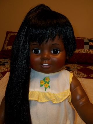 Ideal 24 In African American Baby Crissy/chrissy Doll In Yellow & White Romper