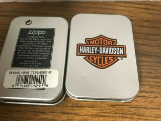 Two Vintage Zippo Lighters Empty Tins W/papers Harley Davidson