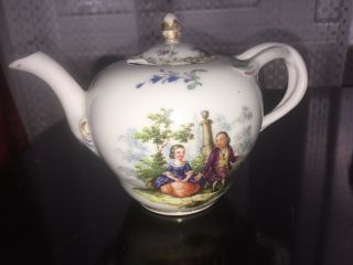Small Early Antique Meissen Watteau Porcelain Teapot As Found