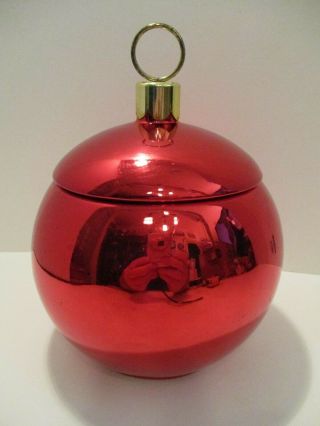 Vintage Bright Red Ceramic Christmas Ornament Candy/cookie Jar With Lid