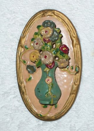 Antique Vintage Door Knocker Cast Iron Hubley Flowers In Vase Painted 4 " Evc