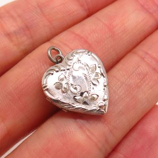 925 Sterling Silver Vintage Floral Design Heart Locket Pendant