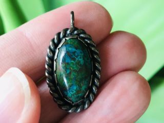 Incredible Vintage Blue Green Turquoise Silver Pendant Necklace Healing Stone
