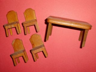 Vintage Dollhouse Wood Dining Set Table And Chairs