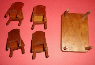 Vintage Dollhouse Wood Dining Set Table and Chairs 3
