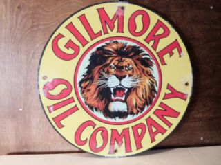 Gilmore  Vintage Gas & Oil Porcelain 12  Pump Plate,  Gimore Oil Company