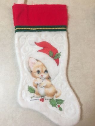 Vintage Morehead Kitty Cat Embossed Christmas Stocking Felt Fuzzy
