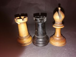 3 Antique Jaques Club Size Staunton Chess Set Spares Weighted