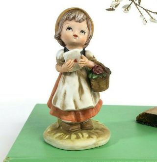 Vintage Lefton Figurine Girl W/ Basket Of Flowers And Letter / Valentine - 02732