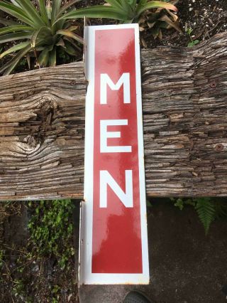 Vintage Porcelain Men Service Station Restroom 2 Sided Flange Sign
