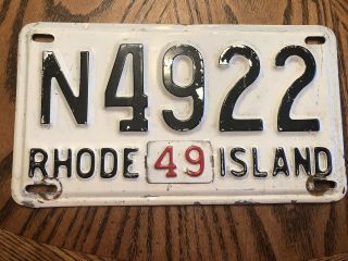 Vintage 1949 Rhode Island License Plate N 4922 Antique W Metal Tab