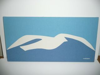 Vintage Marushka Seagull Fabric Screen Print Textile Hanging Art 12 X 24