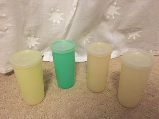 Set Of 4 Vtg Tupperware Cups Glasses Pastel Tumblers Lids 117 Juice 6 Oz