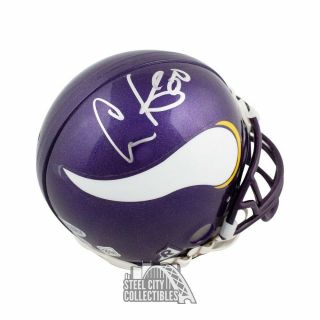 Chris Carter Autographed Minnesota Vikings Mini Football Helmet - Bas