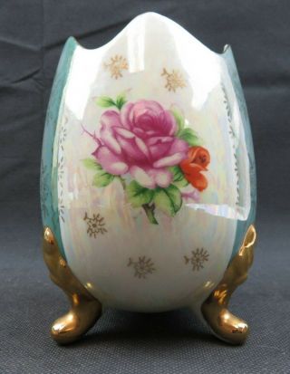 Vintage 3 Footed Norleans Egg Ceramic With Flowers Roses Décor Porcelain Vase