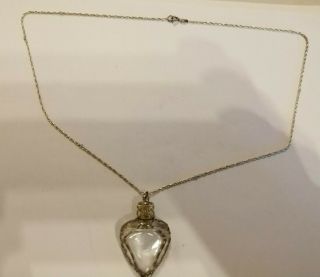Vintage Sterling Silver Necklace With White Metal & Glass Perfume Bottle