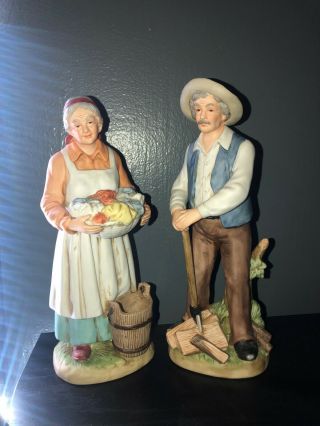 Vintage 10 Inch - Homco Figurines Farm Couple - Man With Ax And Woman With Basket