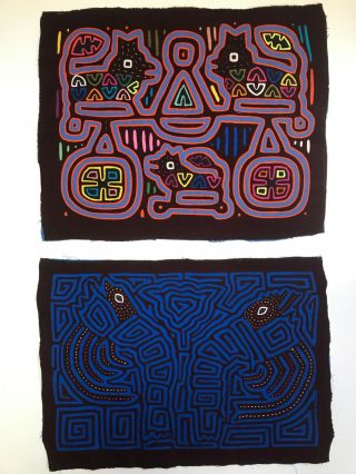 Set Of Two Vintage Authentic Kuna Molas,  Hand Stitched Fabric Art