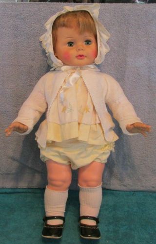 Vtg Ideal 22 " Kissy Doll Rooted Hair Dressed Face Cute Toddler Doll