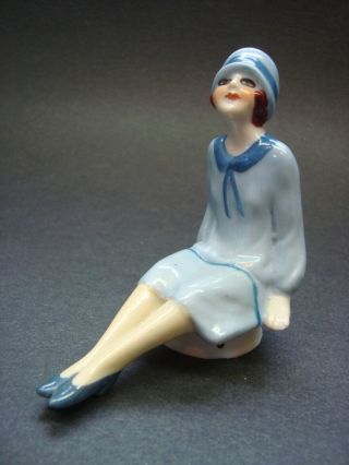 Antique Large Porcelain German Flapper Half Doll Pincushion