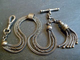 Victorian Silver And Gold Tone Albertina Pocket Watch Chain,  Tassel Fob