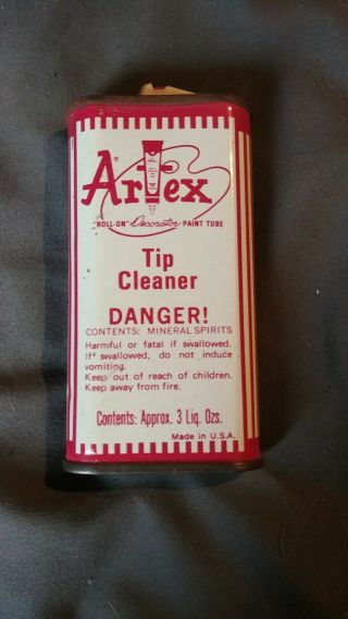 Vintage Artex Roll On Paint Tip Cleaner Handy Oiler 3 Oz Tin Can Full.