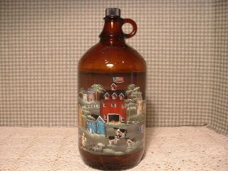 Vintage Half Gal.  Brown Glass Clorox Bottle Folk Art Hand Painted.