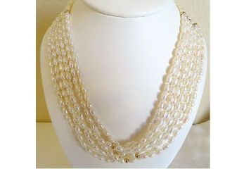 Vintage Estate Multi Strand Freshwater Pearl Necklace 14k Gold Beads & Clasp