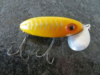 Vintage Fred Arbogast Topwater Jitterbug - Yellow & Silver 1 - 3 Inch