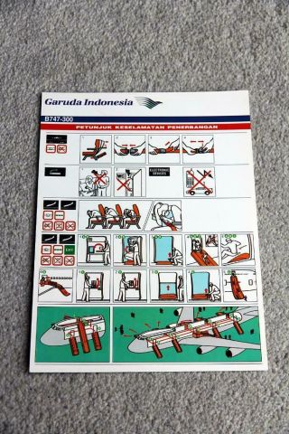 Garuda Indonesia Boeing 747 - 300 Safety Card