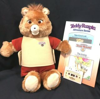 Vtg Large Teddy Ruxpin Bear W Adventure Series Tape & Book The Airship Book Tape