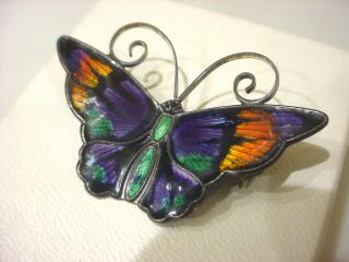 Vintage David Andersen Norway Sterling Silver & Enamel Butterfly Brooch Pin