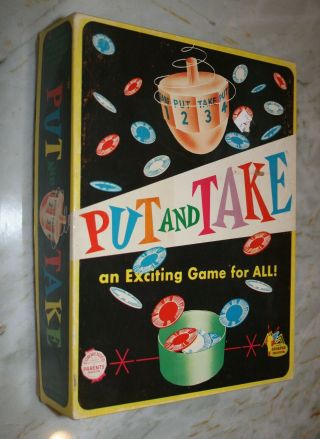 1956 VINTAGE PUT and TAKE Game with a Cool Spinning Toy Top 2