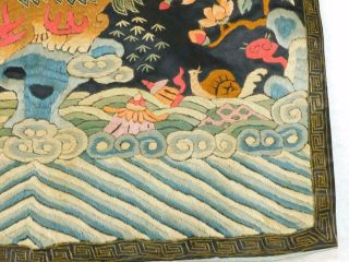 Vintage Silk Chinese Rank Badge Lion Waves Hand Embroidered Late Qing Dynasty NR 2