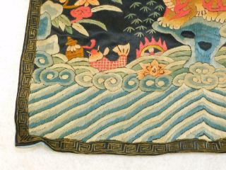 Vintage Silk Chinese Rank Badge Lion Waves Hand Embroidered Late Qing Dynasty NR 3