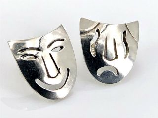 Vintage Sterling Silver Modernist Comedy & Tragedy Mask Post Earrings,  Mexico 3